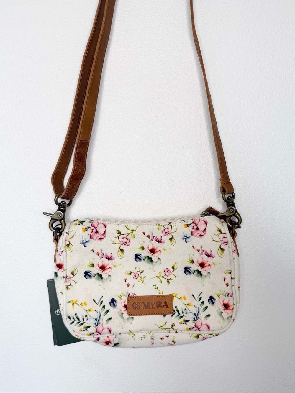 Myra Bag Floral Canvas Crossbody Bag in Cream and Brown